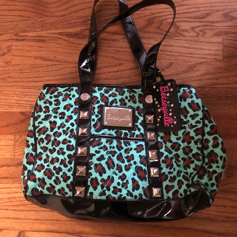 Betsey Johnson Betseyville leopard studded tote
